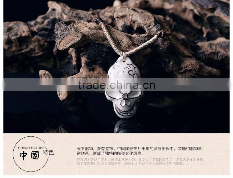 men's skull head porcelain glazed pendant necklace