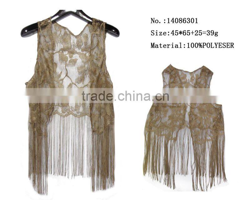 100 polyester fashion girls floral lace vest shawls w tassel spring summer beach dress