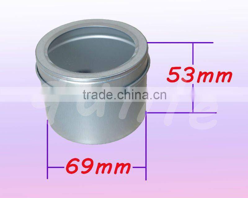 candle tin box/can with pvc clear lid window seamless bottom without printing