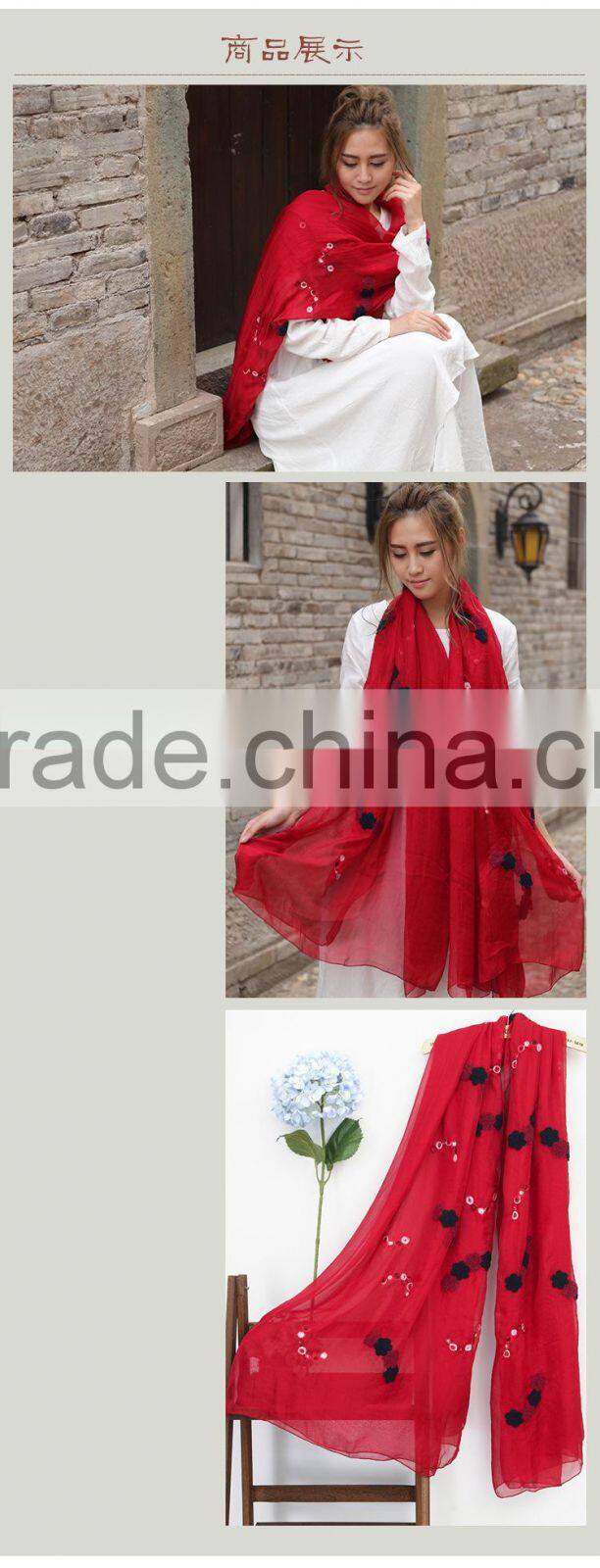 Wholesale Korean Fashion Women Colorful Flower Embroidered Scarves