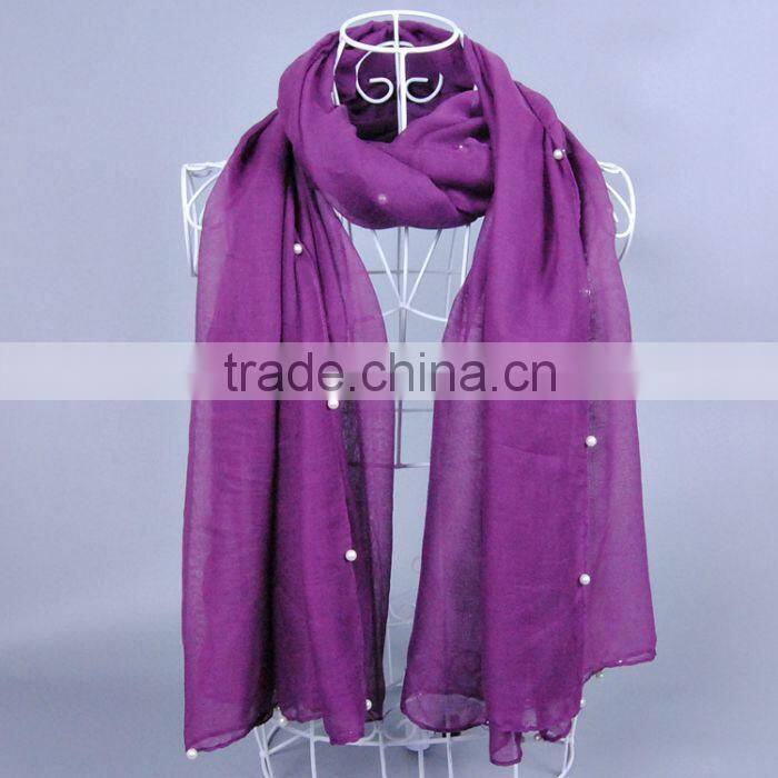 Wholesale Women Fashion Solid Color Cotton Pearl Scarf With Jewelry