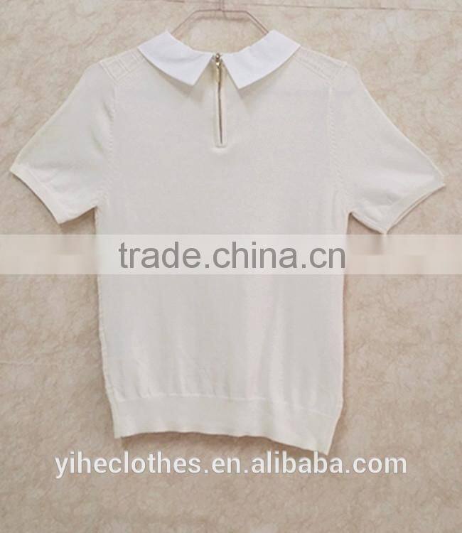 Girl plaid knitting wear shirt-collar short sleeve sweater pullover