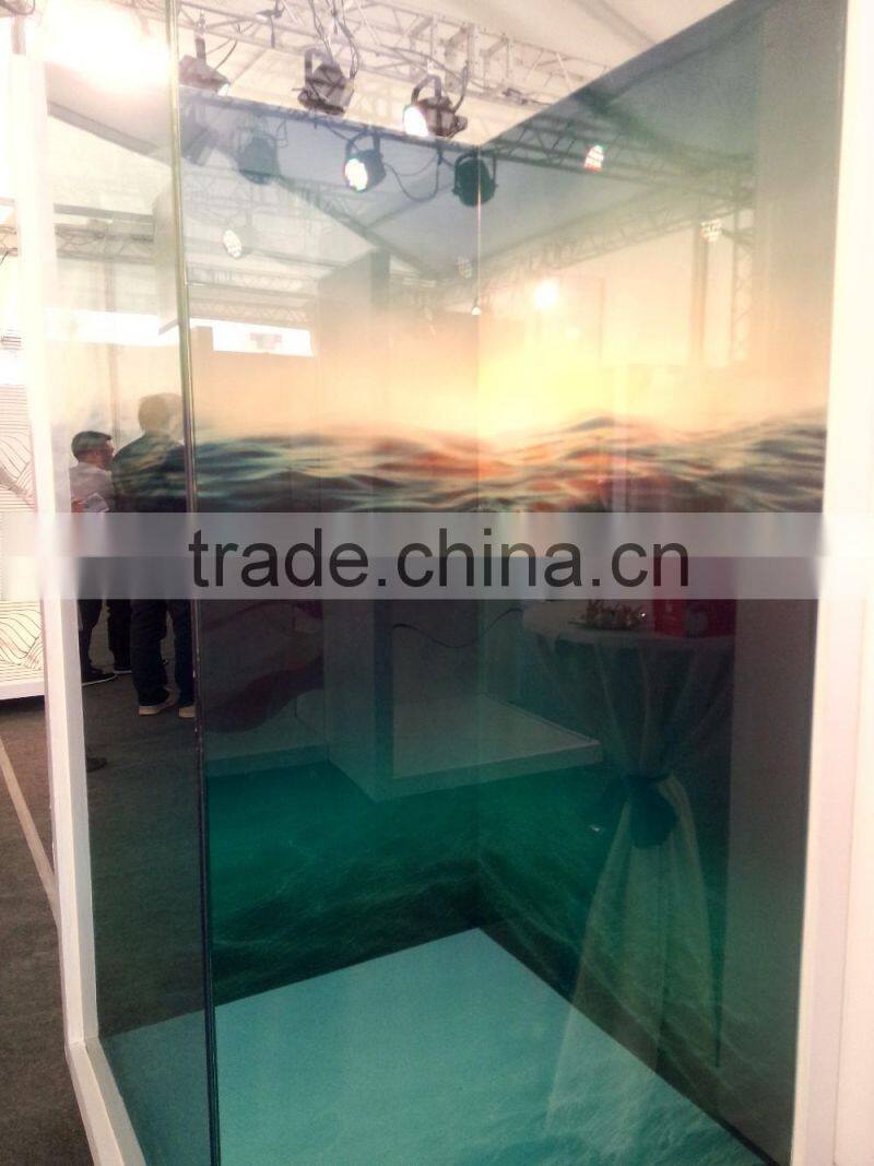 2016 new prefab shower enclosures ocean sunrise 3D digital printing glass Frameless and accessories available villa shower room