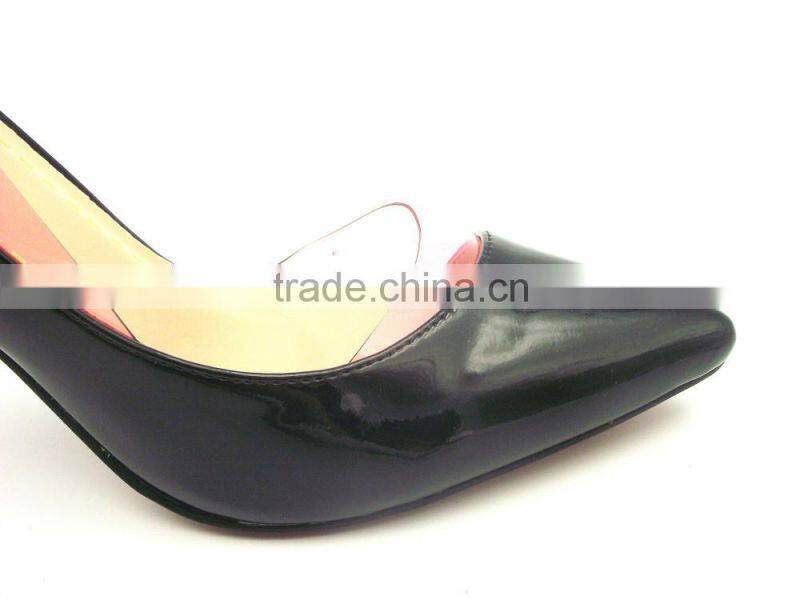 new fashion pointed toe sides empty high heel shoes with plastic