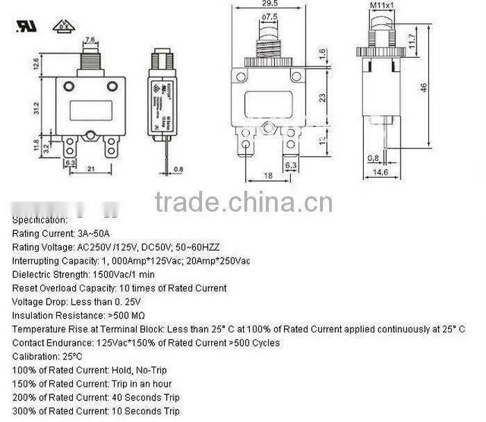 New design 5A mini press overload protector breaker