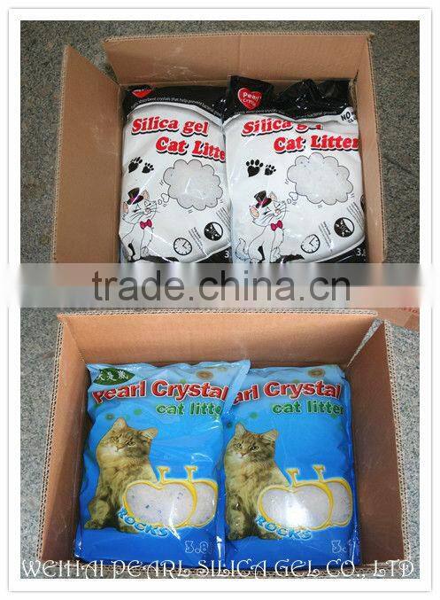 White with 3% blue/pink/green/purple colored crystal cat litter