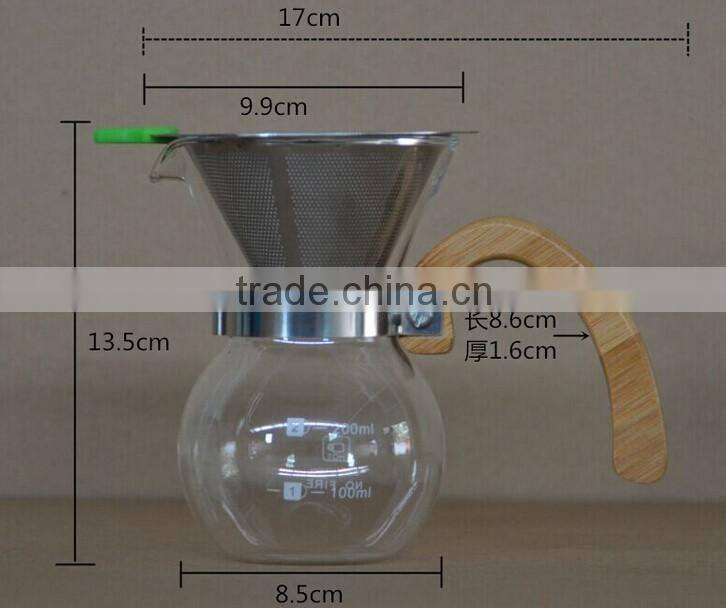 300ml Manual Drip Glass Coffee Maker With Stainless Steel Filter
