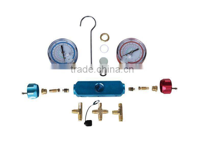 1/4 SAE 2-valve piston valve manifold with sight glass 68mm and 80mm gauge optional PR1003