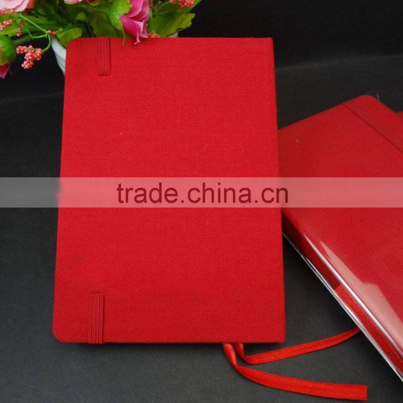 embossed logo red fabric cover journal with elastic band