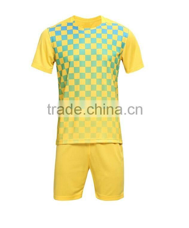 2016 100% polyester polyester green grid soccer uniforms