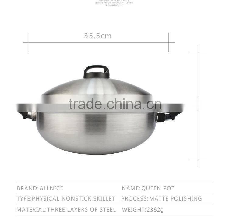 Allnice health high efficiency nonstick cookware metal stainless steel frying pan with sanding body double bakelite handle