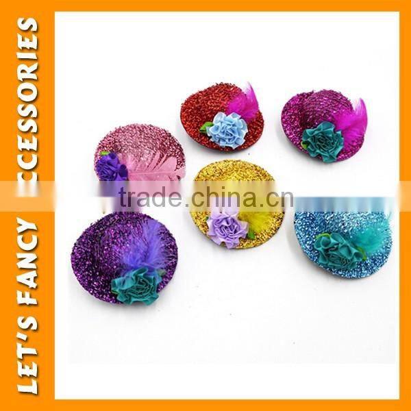 PGHD0690 Wholesale mixed color mini glitter hats feather hair clips for kids