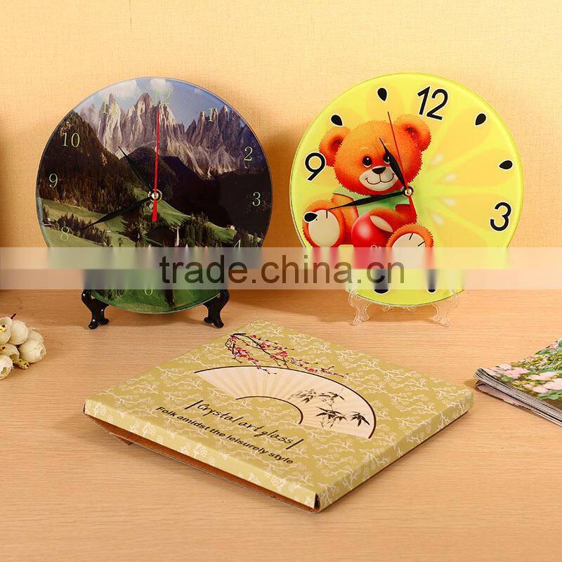 Round shape sublimation glass photo frame with clock