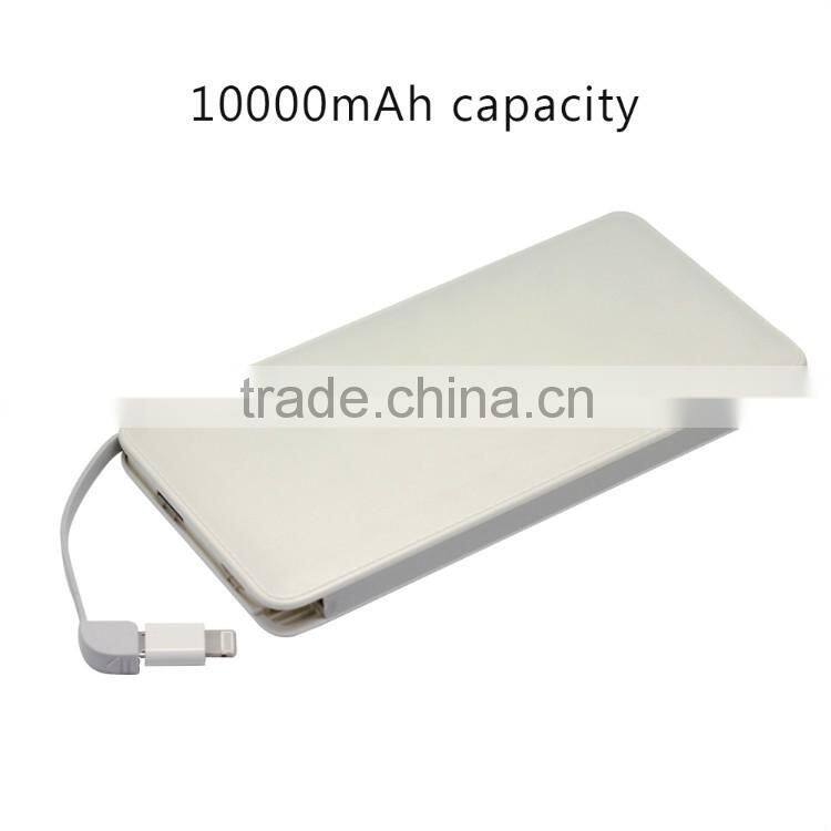 2 kinds of output leather power bank 10000mAh with integrated cable