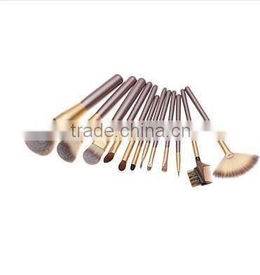 12pcs Pony hair Makeup Brushes set Coffee concealer/powder/blush brush eyeshadow/eyelash//brow/lip brush With Off-white Leather