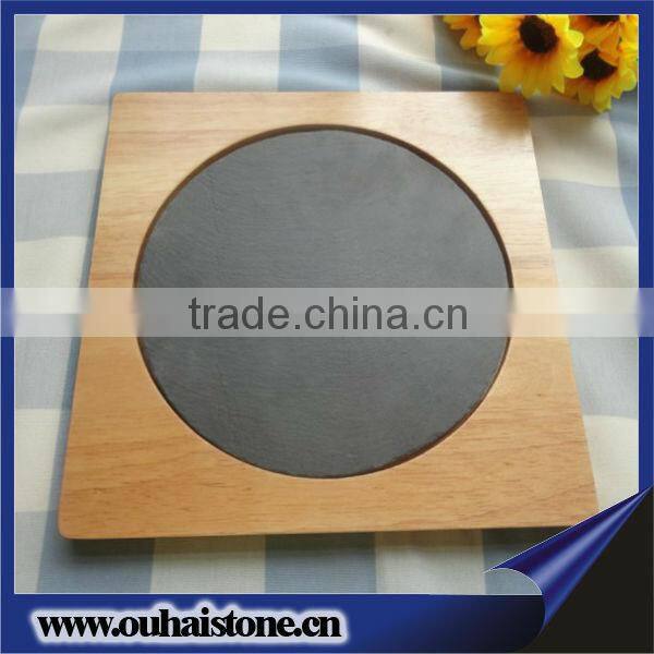 Natural black dinner slate trivets with wooden tray