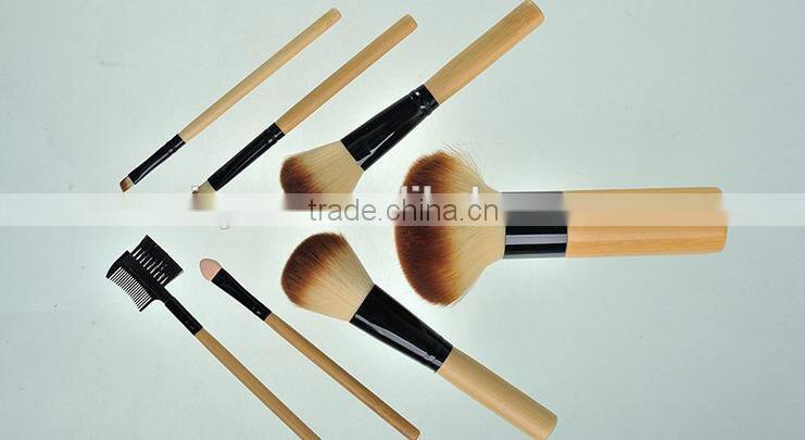 bamboo handle 7 piece fiber hair make up brush set with pouch