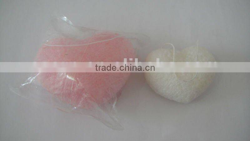 2012 most-popular pink heart shape konjac washing sponge , konjac cleaning sponge