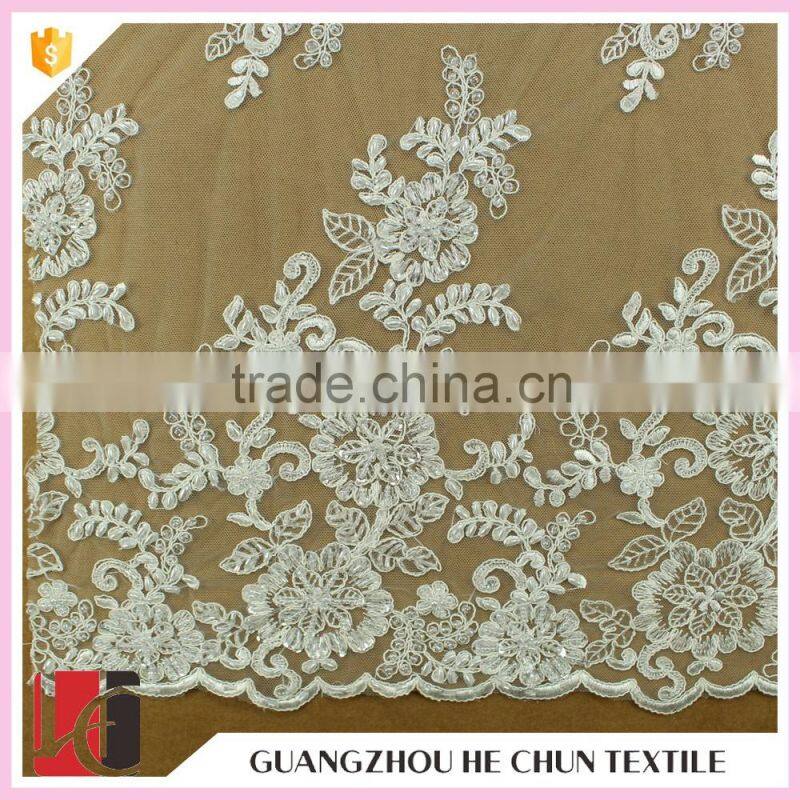HC-6173-1 Hechun Imitation Crystal Acrylic Handmade Design Beaded Heavy Bridal Lace Fabric
