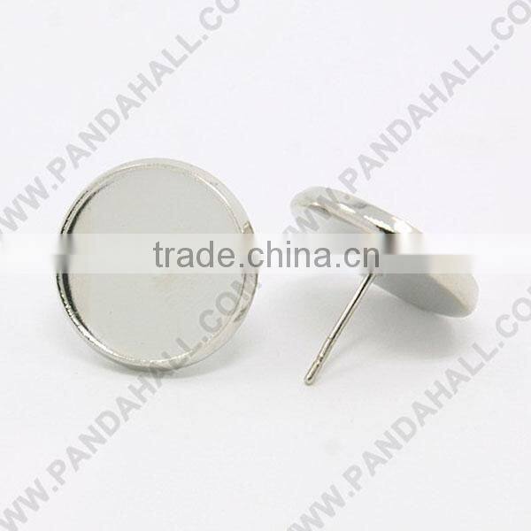 Brass Earstud Components, Cadmium Free & Nickel Free & Lead Free, Platinum, 14x14x2mm, Tray: 12mm, Pin: 1mm(KK-E589-14mm-P-NR)