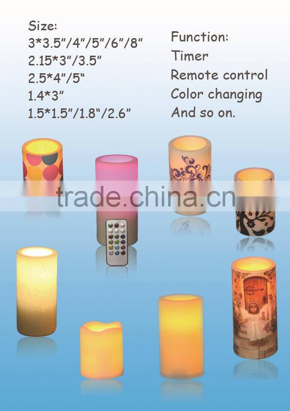 Battery operated white pillar decorative party favor wax led candle with crystal