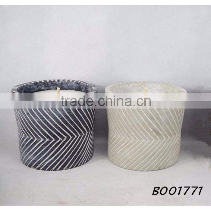 Soil-look for outdoor use candle, square cement pot candle with whitel unscented wax