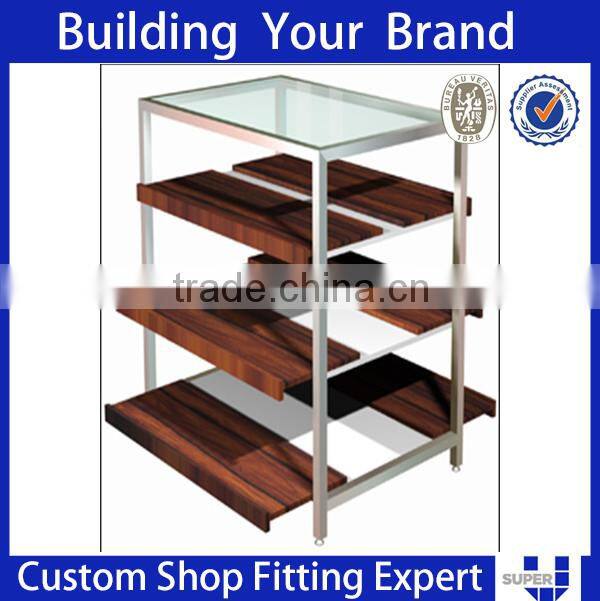 wall wooden shelf with wheels and drawers