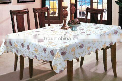 printed 52" round Vinyl table cloth with flannel backing, cheap price and good quality table cover