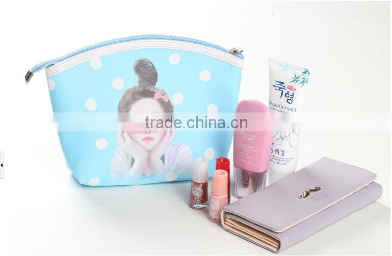 Alibaba hot sale Korea cartoon travel storage bag girl white dot zipper makeup bag