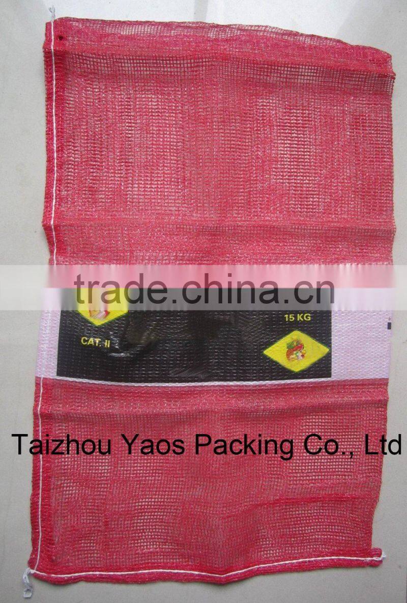 red PP leno mesh bag plastic plain onions bag label bag logo bag