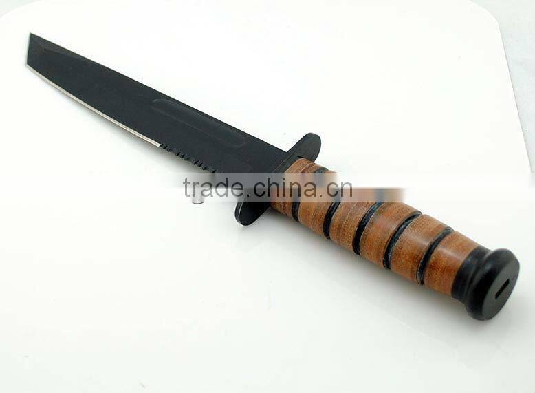 OEM stainless steel fixed blade survival knife with leather handle