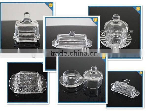 LX-H005 handmade crystal clear press square glass butter dish