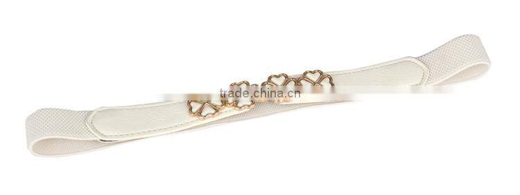 Fashion white pu slimming belt lady with alloy flower fittings elastic belt SWF-W15062904