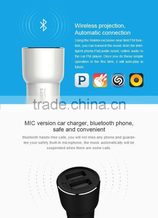 Roidmi wholesale multi-function Fashional Design Bluetooth 2 port wireless usb Electric car charger with output 5V 2.4A 2nd gen