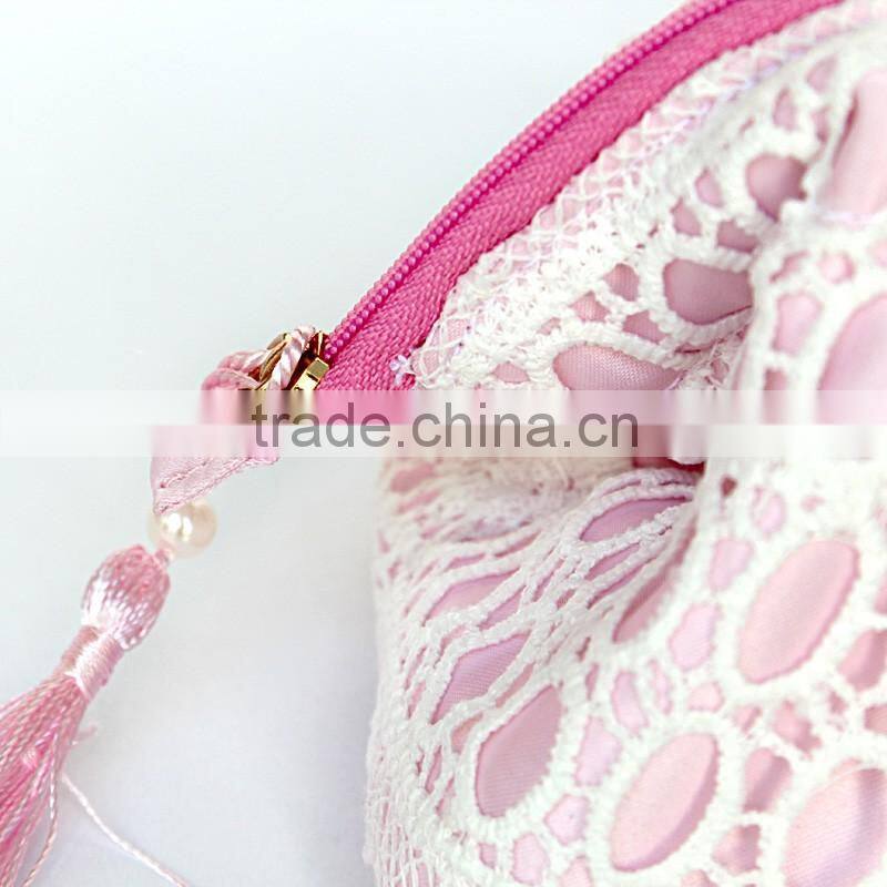 Special shape satin lace cosmetic bag OEM size and logo Since 1997