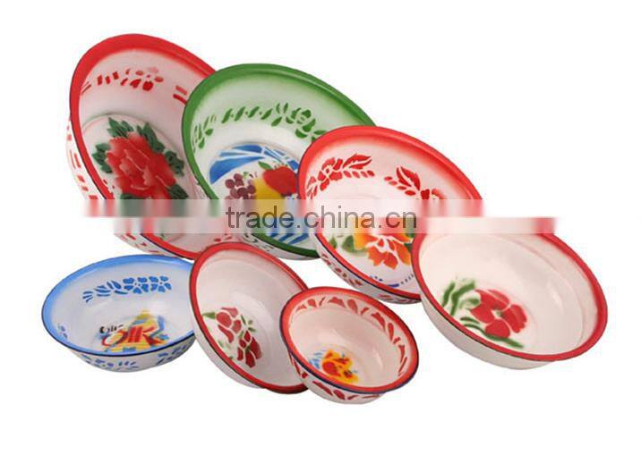 2016 best selling cheap enamel wash basin with decal flower