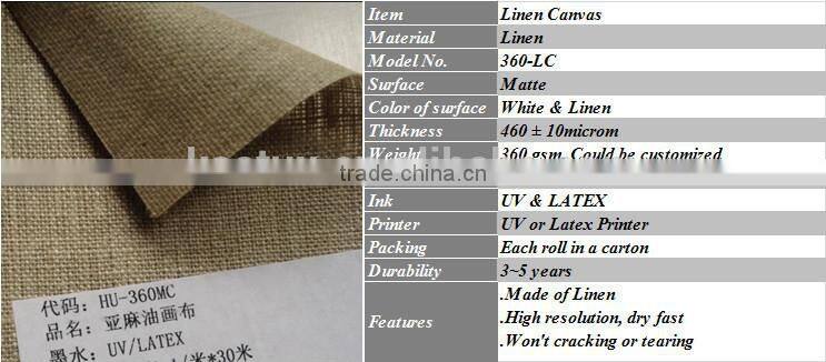 UV/LATEX Printing Matte 100% Linen Canvas