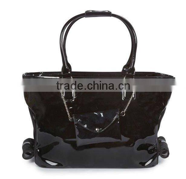 Black patent leather fashionable dog handbags/pet shoulder bags