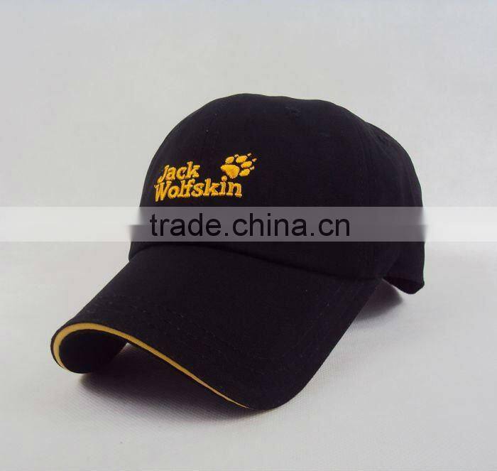 black 100% cotton brushed long brim golf cap with 3D embroidery