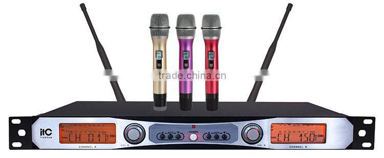 New Arrival Dual-channel FM Colorful UHF Wireless Microphone with LCD