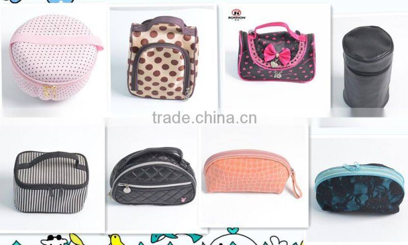 polyester toiletry organizer bag white strips print travel cosmetic bag with mirror inside