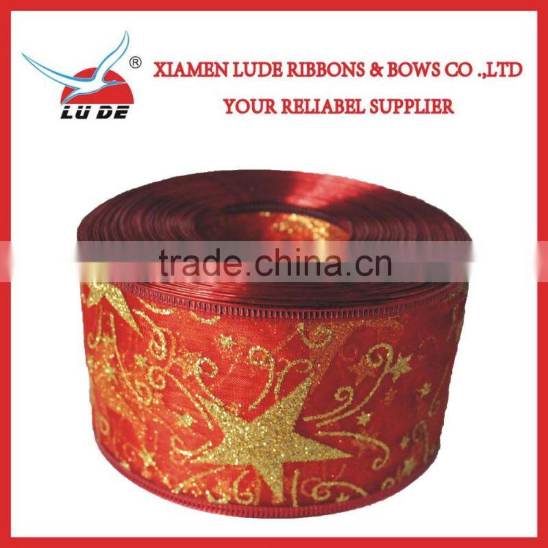 hot sale silver wired edge Christmas gift ribbon
