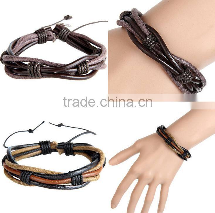 Fashion Cool Rock Wide Genuine Leather Wrap Skull Bracelet