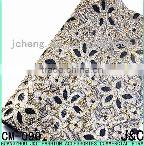24*40cm beige color lace with colorado rhinestone hot fix mesh for shoe decorations