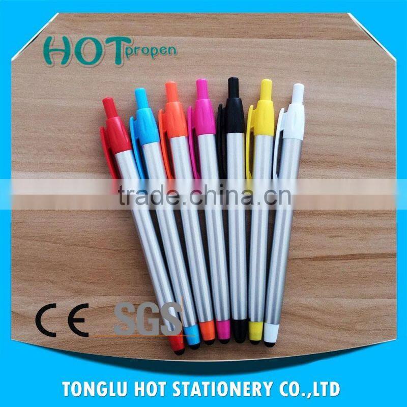 spray silver barrel click ballpen with stylus touch