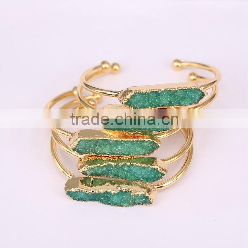 Fashion Gold Electroplated Brass Bangles, Natural Freshwater Pearl Gemstone Druzy Jewelry Bangles in Adjustable Size