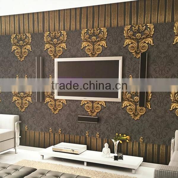deep embossed home decor vinly wallpaper with damask image