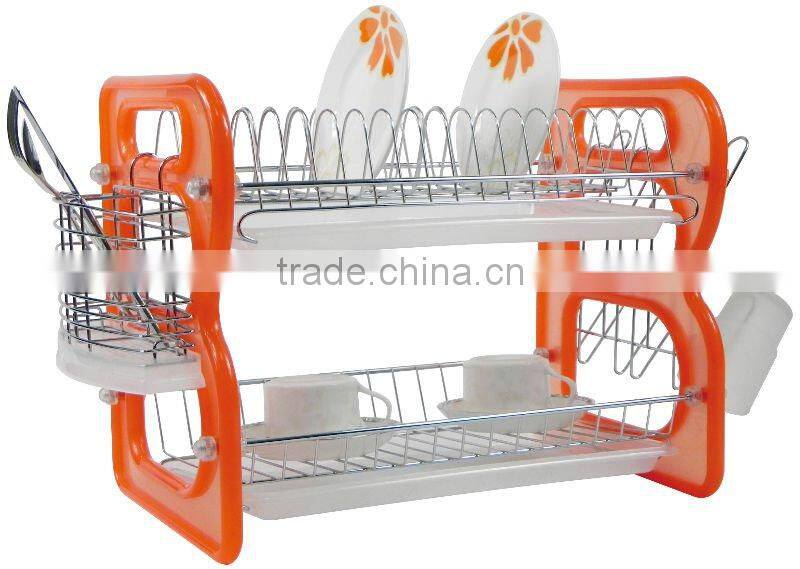 2 tier dish rack with 9 shape plastic side