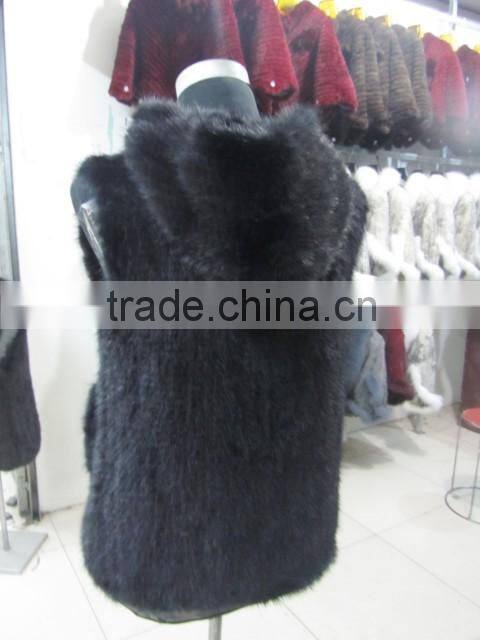 wholesale real knitted mink fur hood waitstcoat