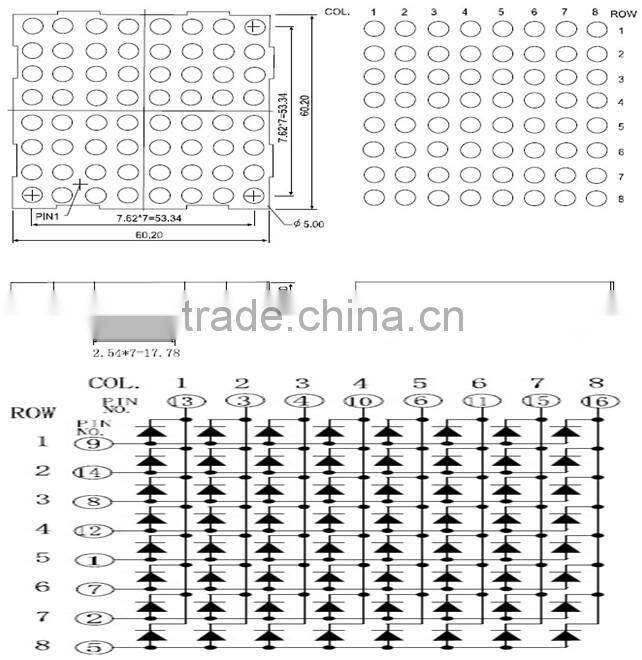 8 x 8 dot matrix led display module in amber color